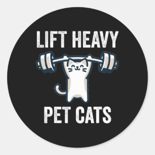 Sticker Rond Ascenseur Lourds Pet Cats Drôle Gym Entraînement P