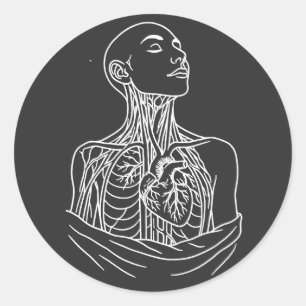 Sticker Rond Ascension Anatomique – Figure de Ligne‑Art Hantée