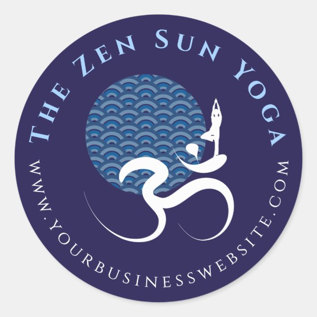 Sticker Rond Asiatique Bleu Yoga Moderne Zen Calligraphie Om Au (Devant)