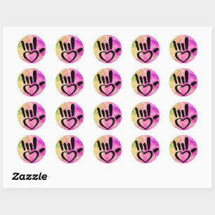 Sticker Rond ASL I Love You Sign With Heart