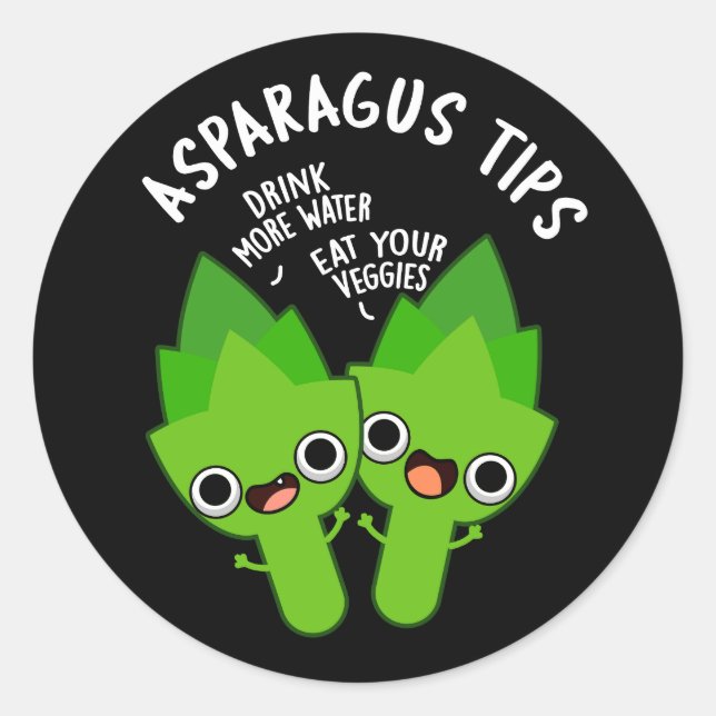 Sticker Rond Asparagus Tips Funny Veggie Pun Dark BG (Devant)