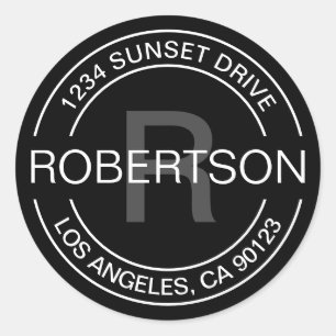 Sticker Rond Aspect classique   Black White & Grey Adresse de r