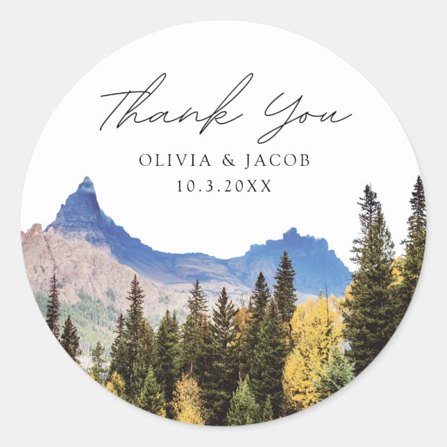 Sticker Rond Aspen Wedding Favor Fall Photo Merci (Devant)