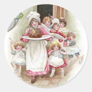 Sticker Rond Aspirant à la Plum Pudding Vintage Noël