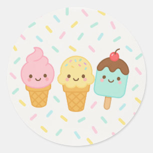 Sticker Rond Assiette de fête de glace kawaii mignonne