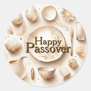 Sticker Rond Assiette de Seder de Pâque heureuse - Beige Luxe M