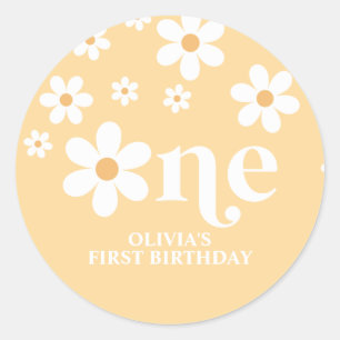 Sticker Rond Assiettes en papier fleurs de marguerite 1er anniv