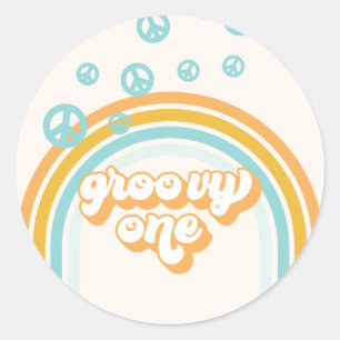 Sticker Rond Assiettes en papier pour 1er anniversaire Groovy O