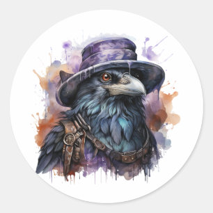 Sticker Rond Assistant Aquarelle Raven Bird