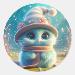Sticker Rond Assistant Cat bleu