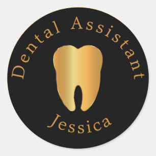 Sticker Rond Assistant dentaire avec nom