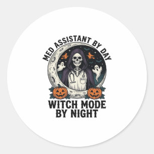 Sticker Rond Assistant médical Sorcière d'Halloween Gravure Vin