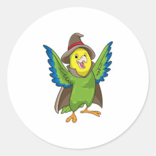 Sticker Rond Assistant Parrot en tant qu'assistant avec Casquet