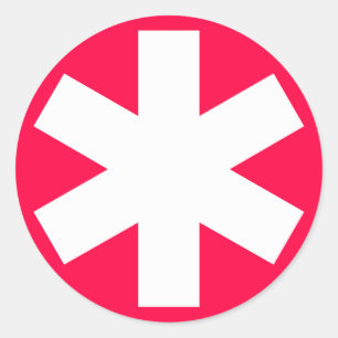 Sticker Rond Astérisque - blanc sur le rouge cramoisi