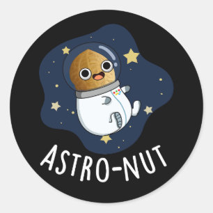 Sticker Rond Astro-nut Funny Nut Astronaut Pun Dark BG