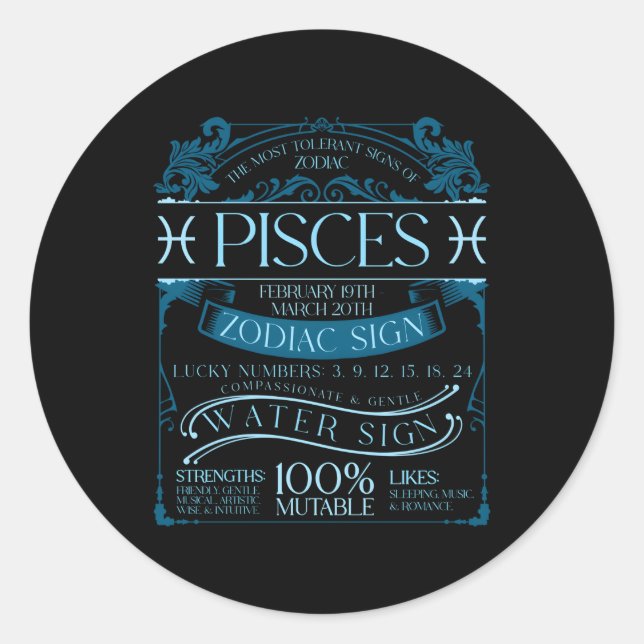 Sticker Rond Astrologie Horoscope Poissons Astronomes Zodiaques (Devant)