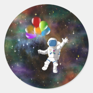 Sticker Rond Astronaut avec ballons