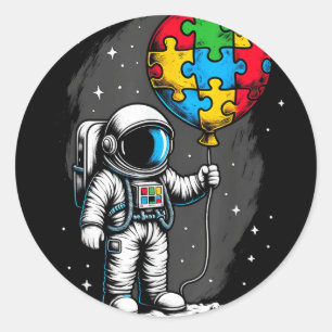 Sticker Rond Astronaut Balloon Sensibilisation sur l'autisme Es