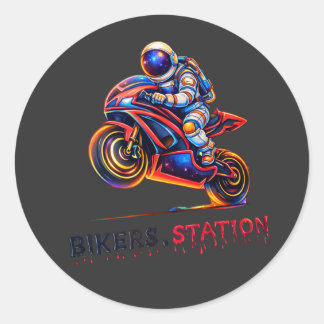 Sticker Rond Astronaut Biker 