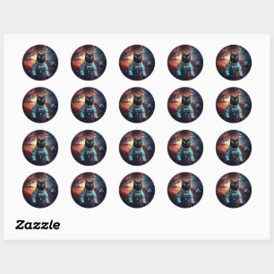 Sticker Rond Astronaut de chat galactique