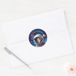 Sticker Rond Astronaut Deep Space Sky Planets Photo Birthday