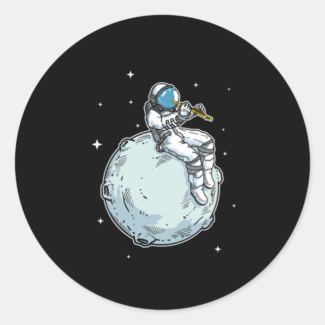 Sticker Rond Astronaut Jouer Flute Music Flute Lover Cadeau (Devant)