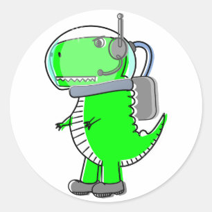 Sticker Rond Astronaut mignon et en colère T-Rex Dinosaur