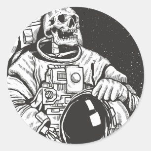 Sticker Rond Astronaut Skeleton Crâne Éffrayant
