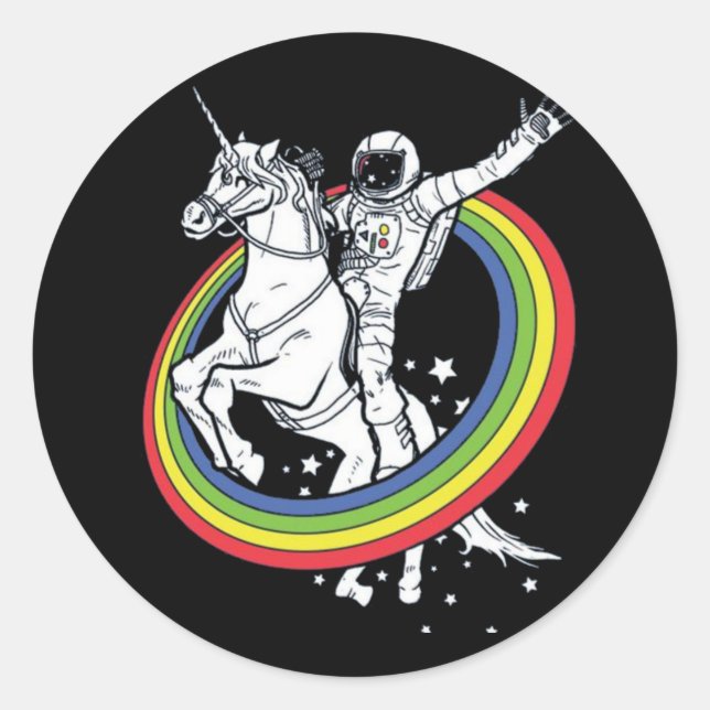 Sticker Rond Astronaute chevauchant une licorne  (Devant)