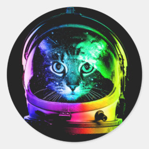 Sticker Rond astronaute de chat coloré