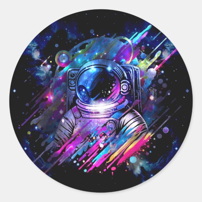 Sticker Rond Astronaute de l'espace étoilé couleur (Devant)