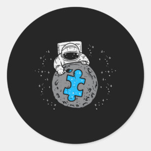 Sticker Rond Astronaute Lune Bleu Morceau de Puzzle Sensibilisa