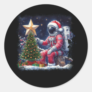 Sticker Rond Astronaute près de Noël Arbre Espace extra-atmosph