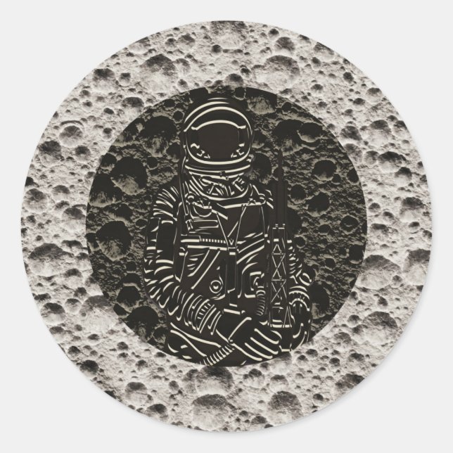 Sticker Rond Astronaute sur la Lune Espace Noir & Gris (Devant)