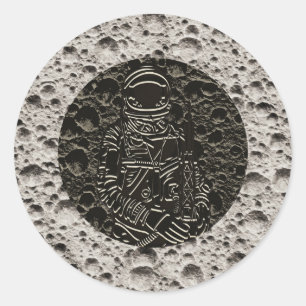 Sticker Rond Astronaute sur la Lune Espace Noir & Gris