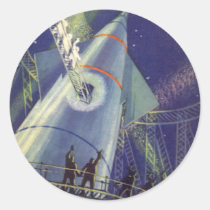 Sticker Rond Astronautes vintages en science-fiction à bord d'u