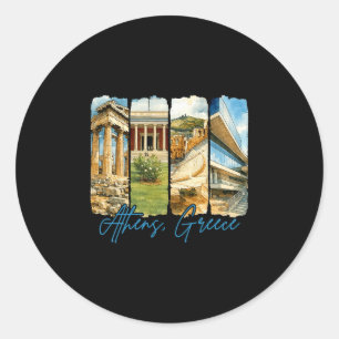 Sticker Rond Athènes Grèce Voyage Séjour Coup de pinceau Souven