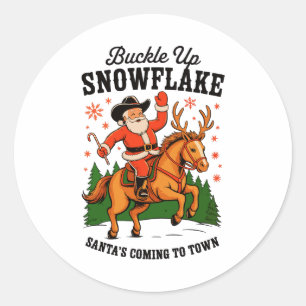 Sticker Rond Attachez votre ceinture Snowflake Rodeo Cowboy San
