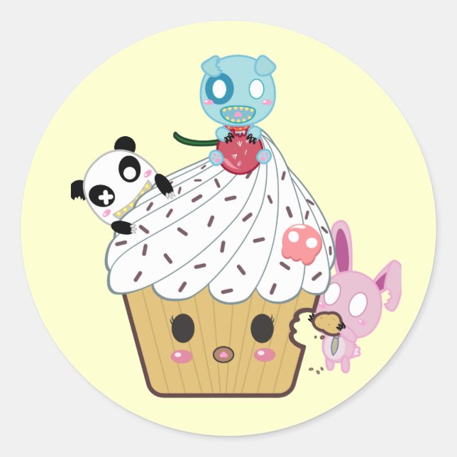 Sticker Rond Attaque à la cupcake ! (>_<) (Devant)