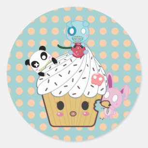 Sticker Rond Attaque à la cupcake ! (>_<)