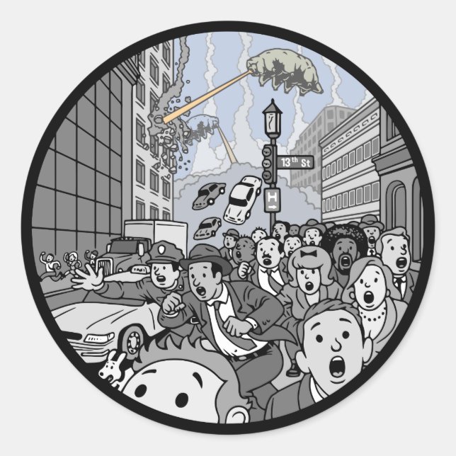 Sticker Rond Attaque aux ours ! (Devant)