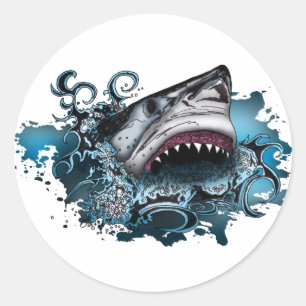 Sticker Rond Attaque de requins