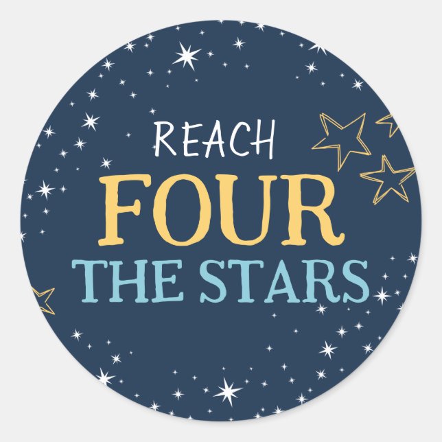 Sticker Rond Atteindre Quatre L'Espace Stars Anniversaire (Devant)