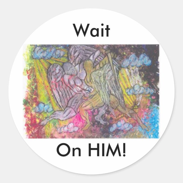 Sticker Rond Attente sur lui (Devant)