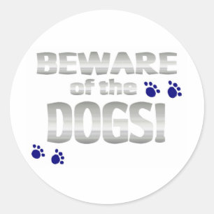 Sticker Rond Attention aux chiens ! avec des empreintes de patt