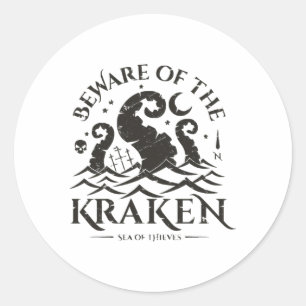 Sticker Rond Attention aux Kraken