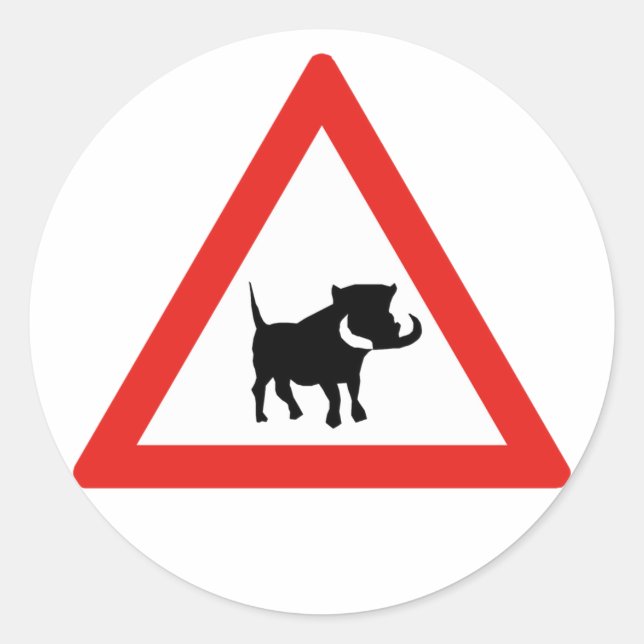 Sticker Rond Attention aux phacochères, signalisation routière, (Devant)