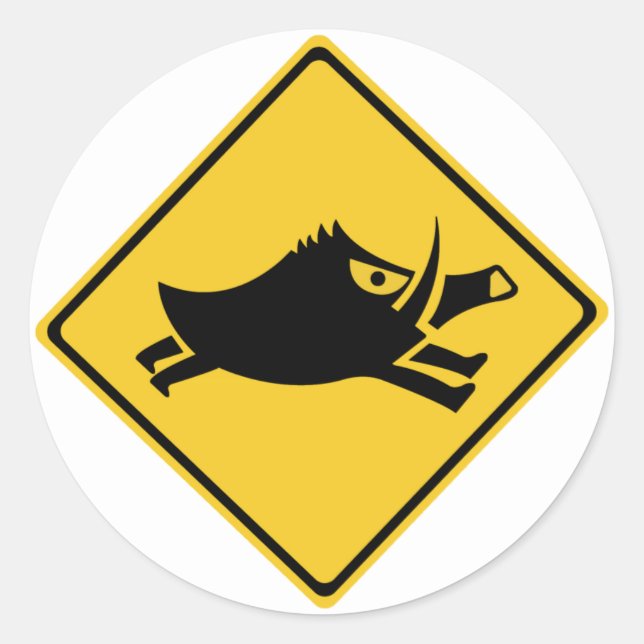 Sticker Rond Attention aux sangliers, signalisation, Japon (Devant)