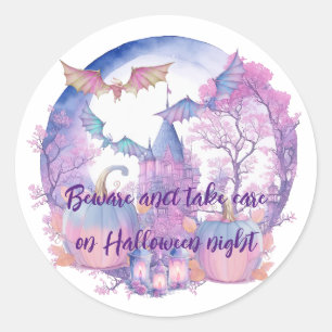Sticker Rond Attention et attention à la nuit d'Halloween