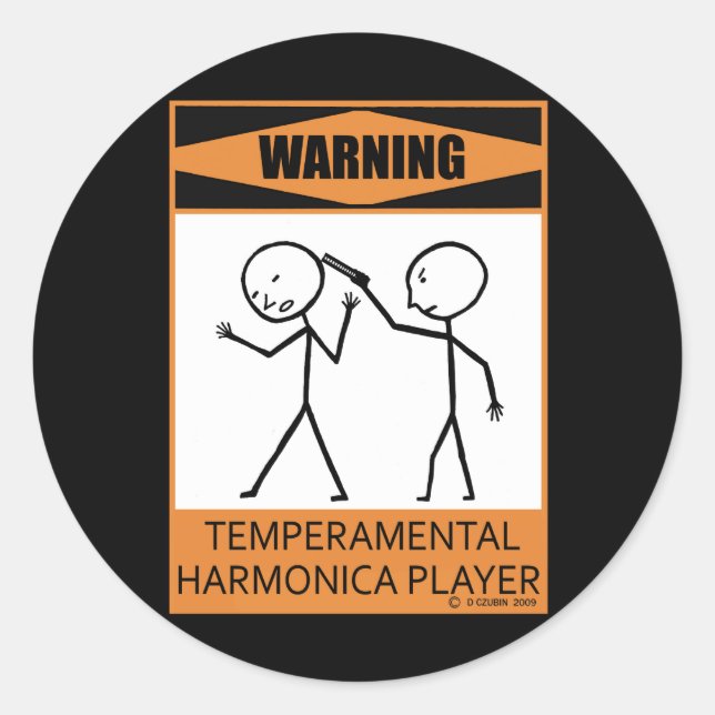 Sticker Rond Attention! Joueur temporaire Harmonica (Devant)